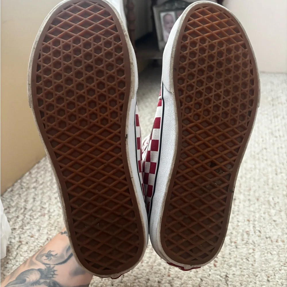 Vans Red and White Checkered High-Top Sneakers - Picture 6 of 7